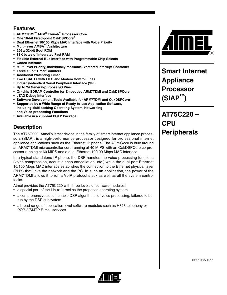 Rainbow Electronics AT75C220 User Manual | 144 pages