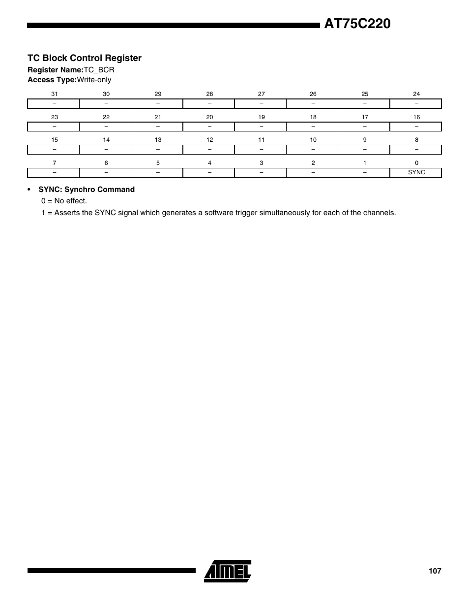 Tc block control register | Rainbow Electronics AT75C220 User Manual | Page 107 / 144