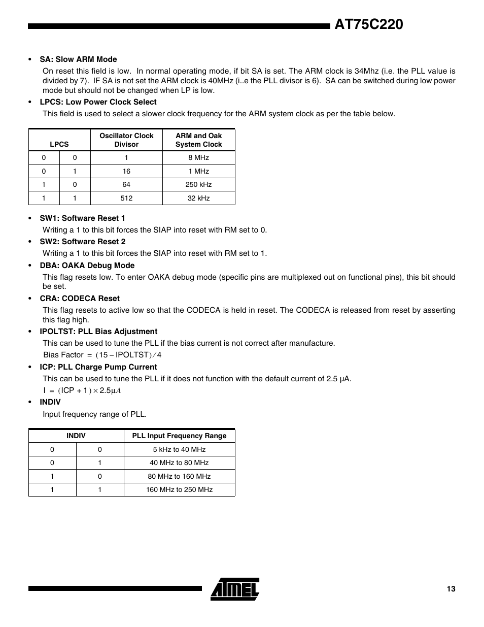 Rainbow Electronics AT75C220 User Manual | Page 13 / 144
