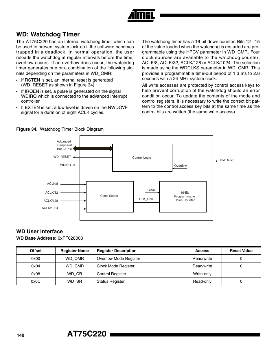 Wd: watchdog timer, Wd user interface | Rainbow Electronics AT75C220 User Manual | Page 140 / 144