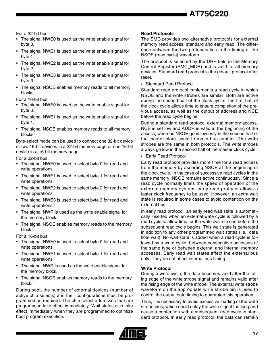 Read protocols, Write protocol | Rainbow Electronics AT75C220 User Manual | Page 17 / 144