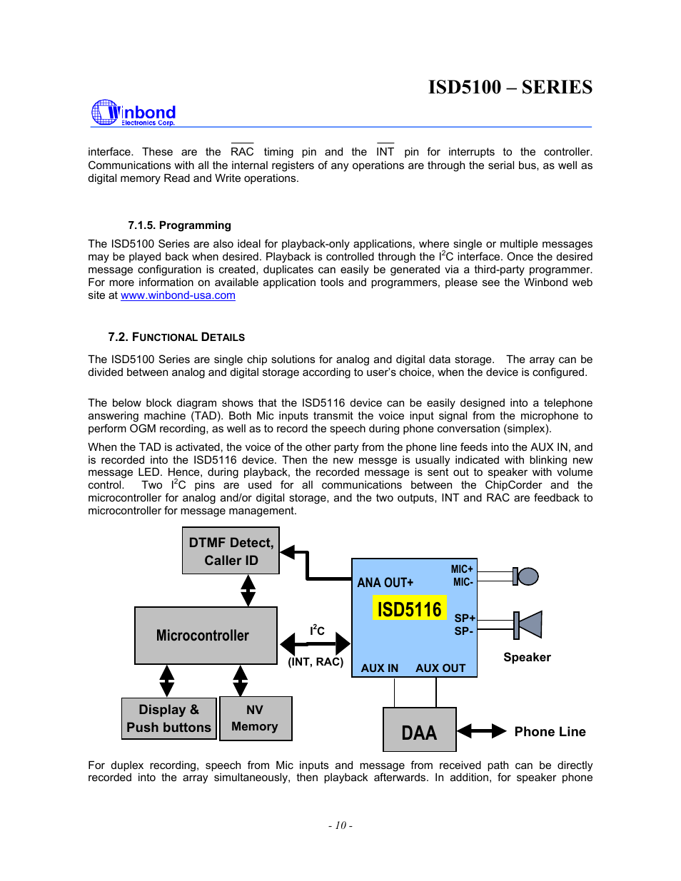 Isd5100 – series, Isd5116, Microcontroller | Rainbow Electronics ISD5100 User Manual | Page 10 / 88