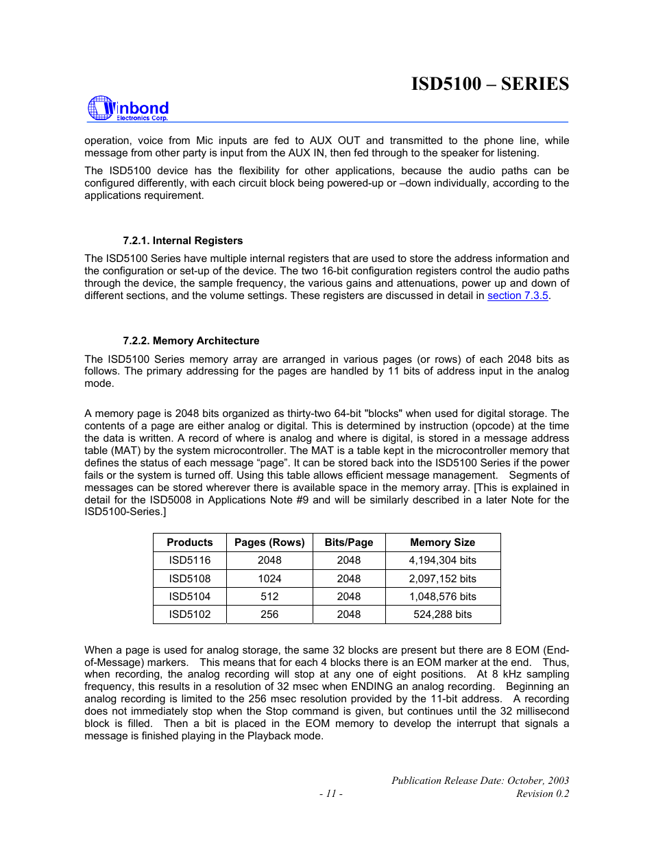 Isd5100 – series | Rainbow Electronics ISD5100 User Manual | Page 11 / 88