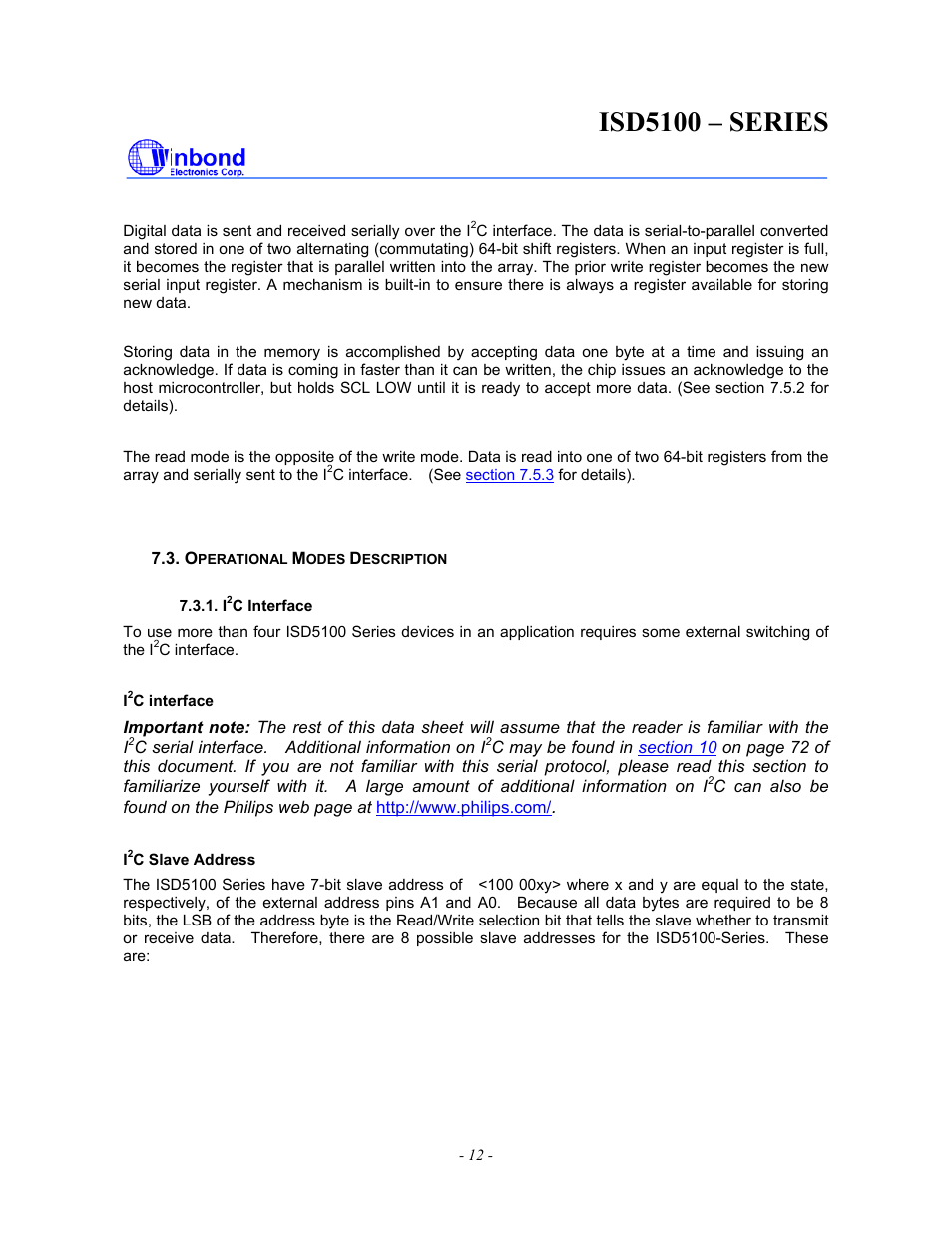 Isd5100 – series | Rainbow Electronics ISD5100 User Manual | Page 12 / 88