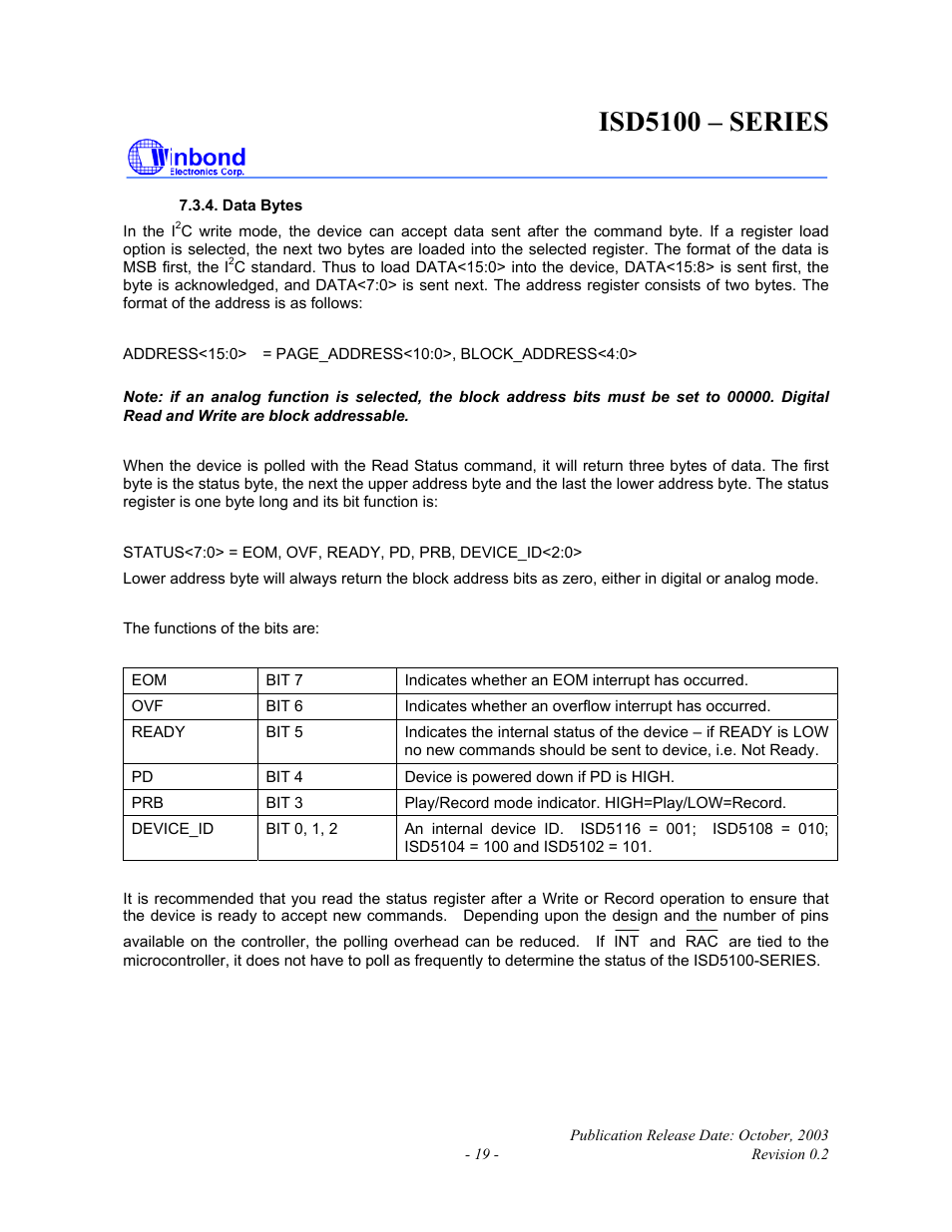 Isd5100 – series | Rainbow Electronics ISD5100 User Manual | Page 19 / 88