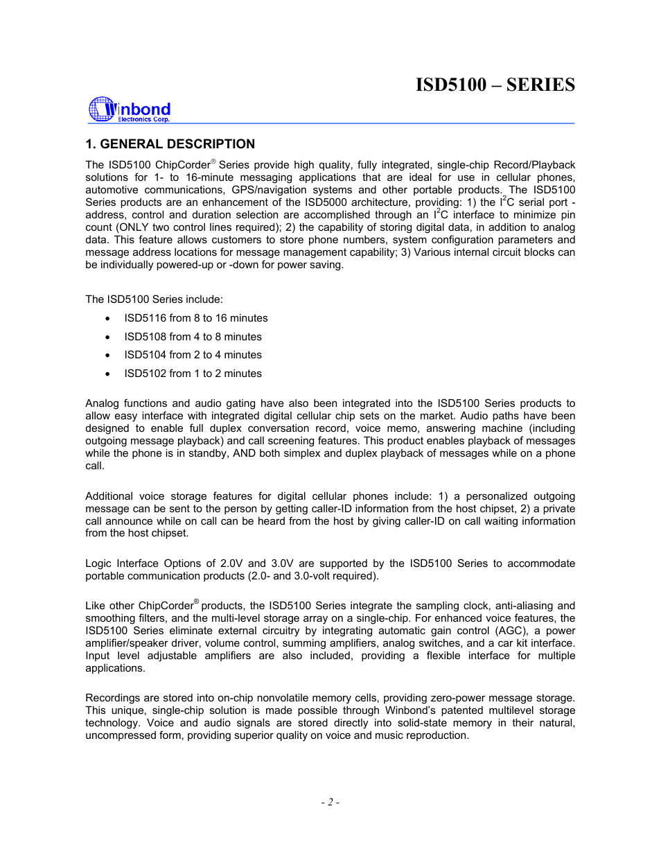Isd5100 – series | Rainbow Electronics ISD5100 User Manual | Page 2 / 88