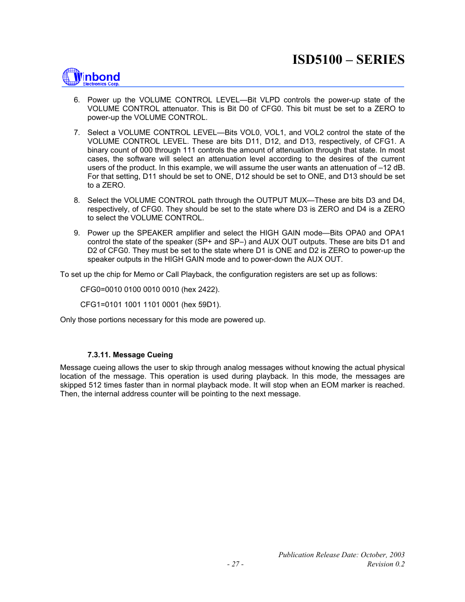 Isd5100 – series | Rainbow Electronics ISD5100 User Manual | Page 27 / 88