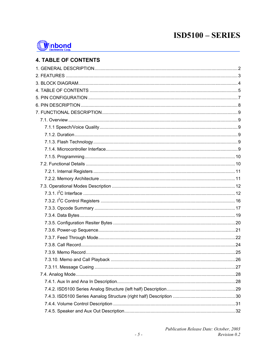 Isd5100 – series | Rainbow Electronics ISD5100 User Manual | Page 5 / 88