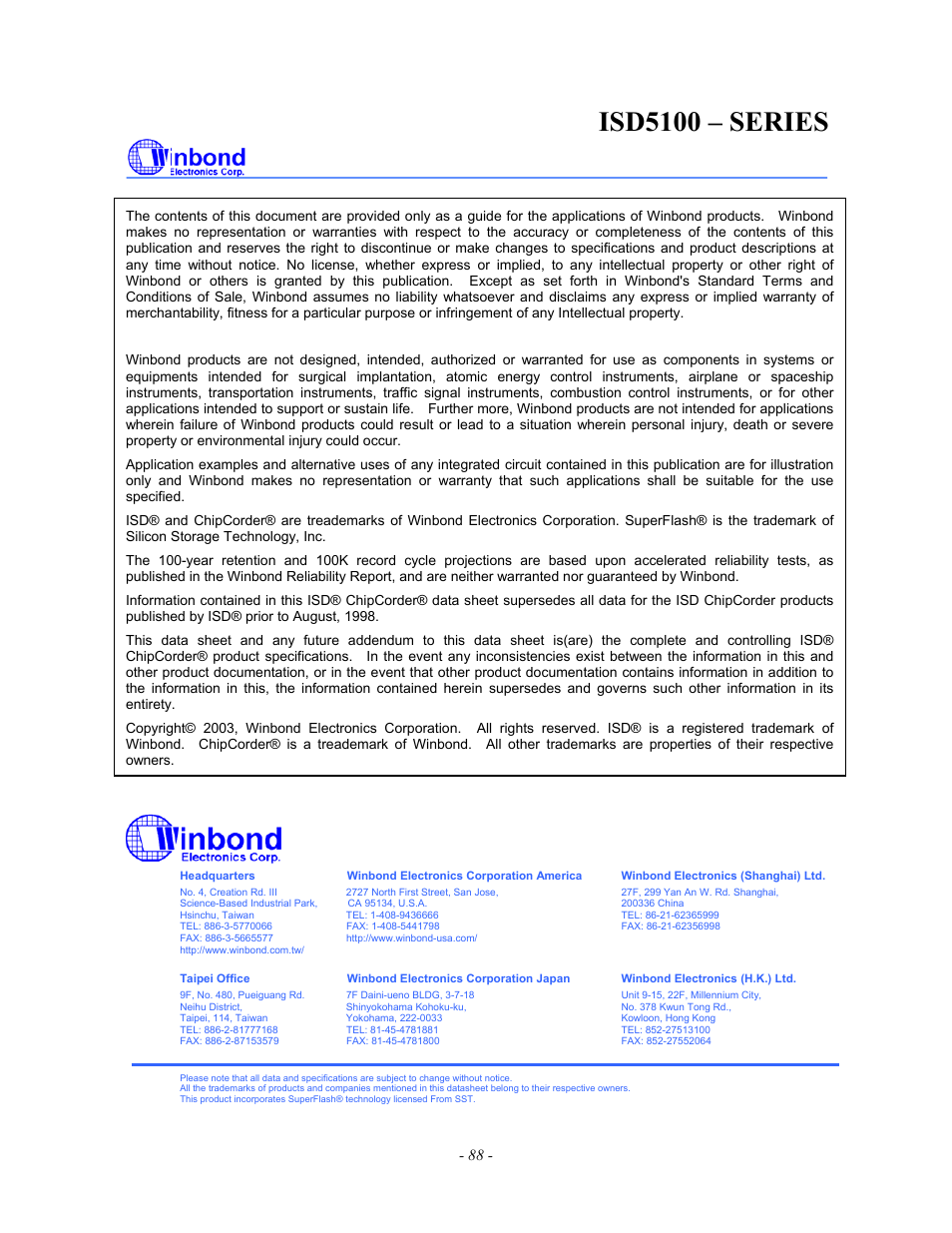 Isd5100 – series | Rainbow Electronics ISD5100 User Manual | Page 88 / 88