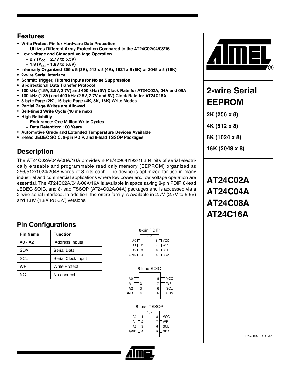 Rainbow Electronics AT24C16A User Manual | 20 pages