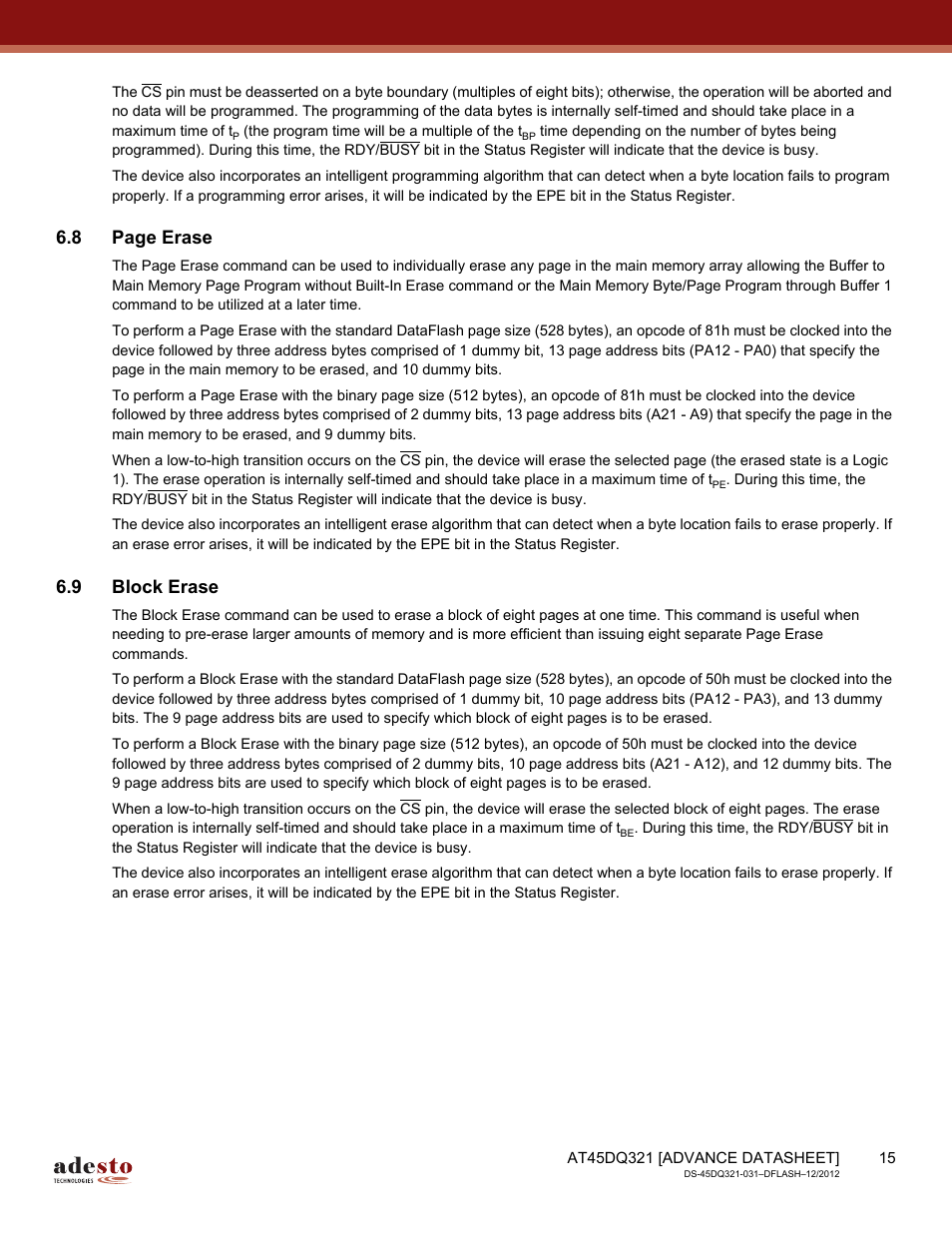 9 block erase, 8 page erase | Rainbow Electronics AT45DQ321 User Manual | Page 15 / 81