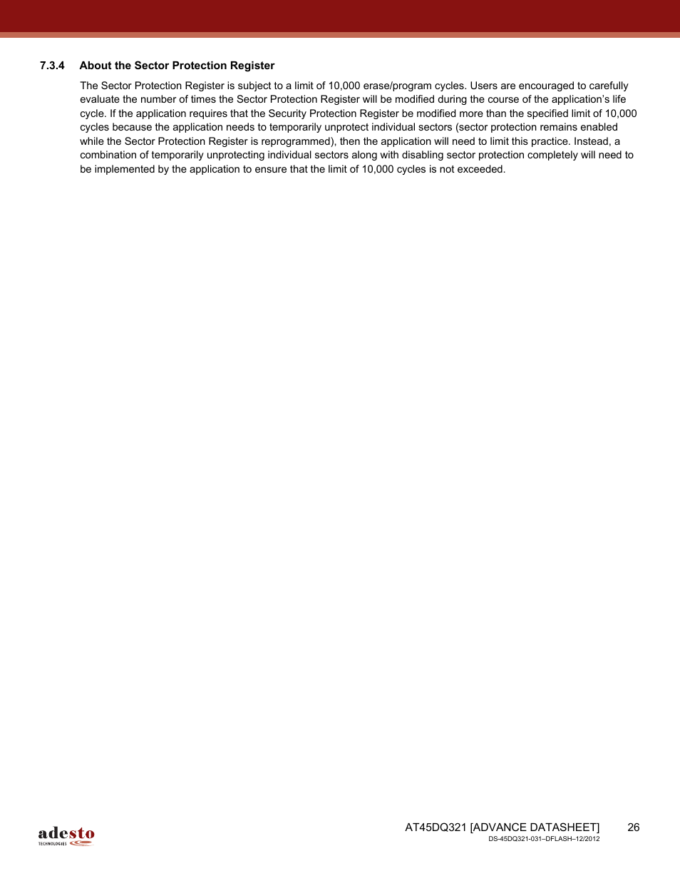 4 about the sector protection register | Rainbow Electronics AT45DQ321 User Manual | Page 26 / 81