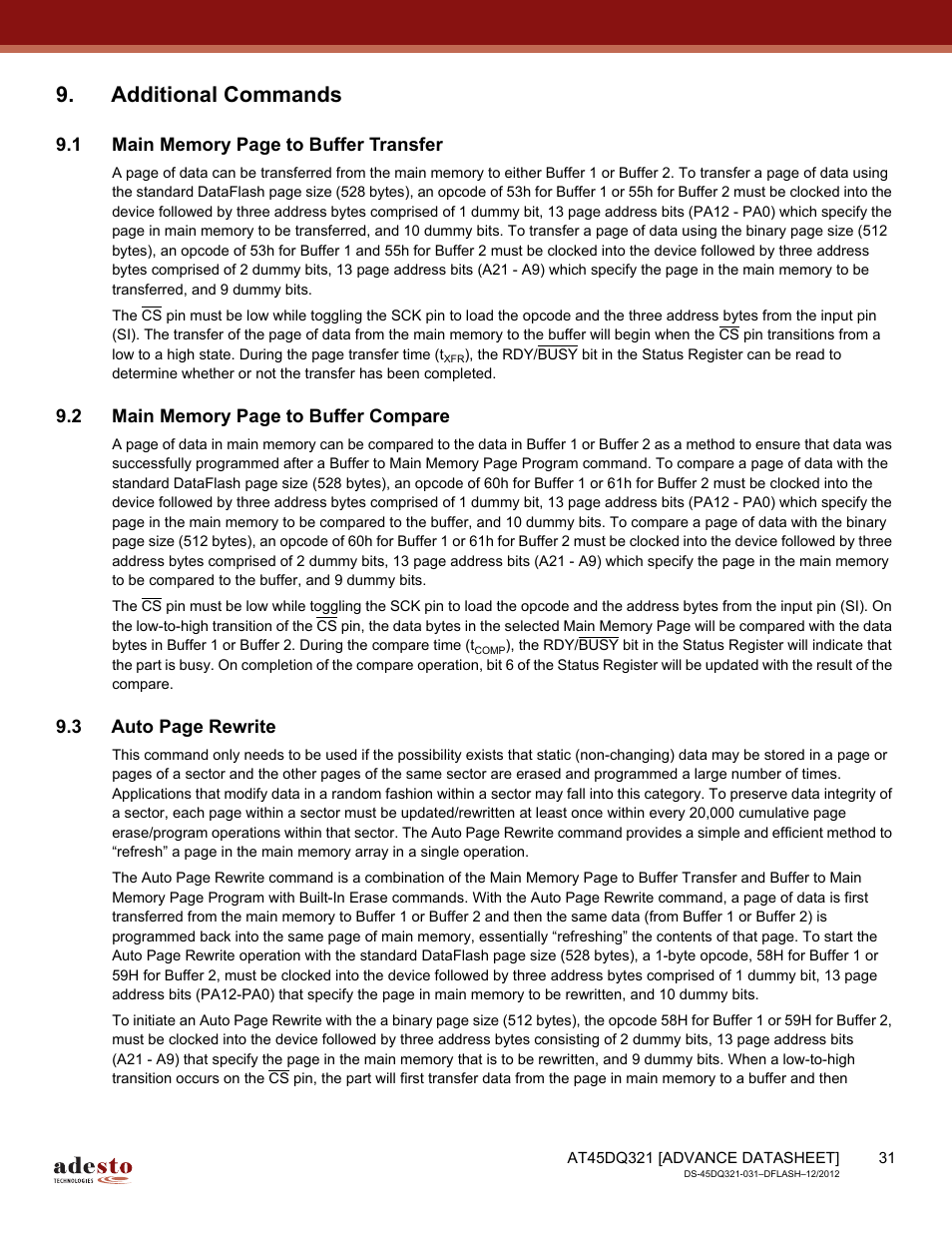 Additional commands | Rainbow Electronics AT45DQ321 User Manual | Page 31 / 81