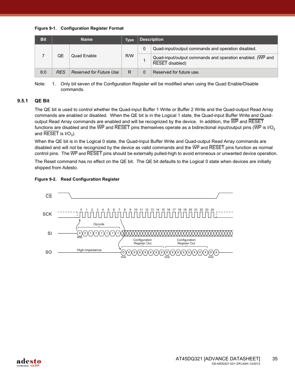 1 qe bit | Rainbow Electronics AT45DQ321 User Manual | Page 35 / 81