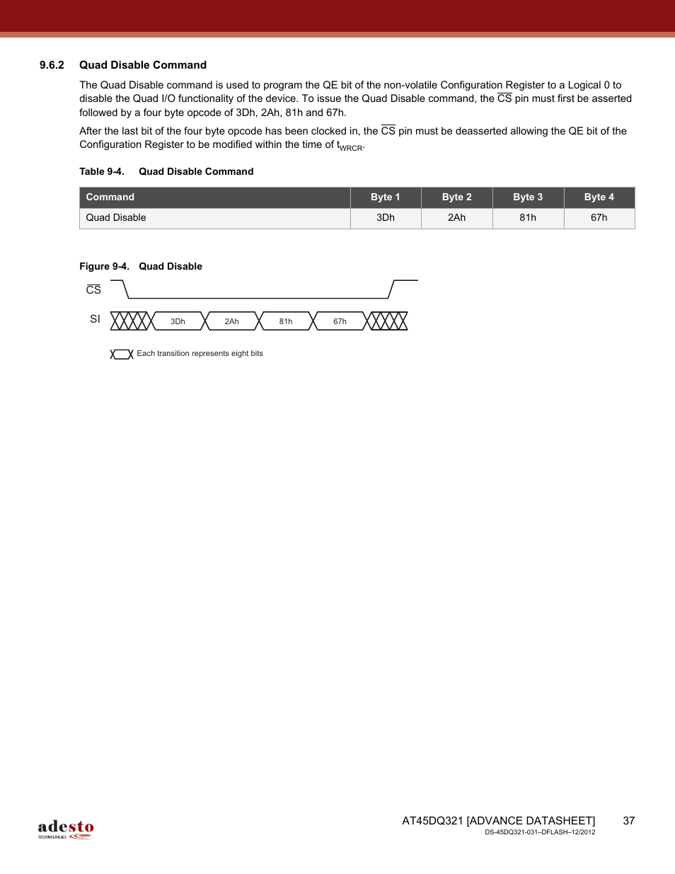 2 quad disable command | Rainbow Electronics AT45DQ321 User Manual | Page 37 / 81
