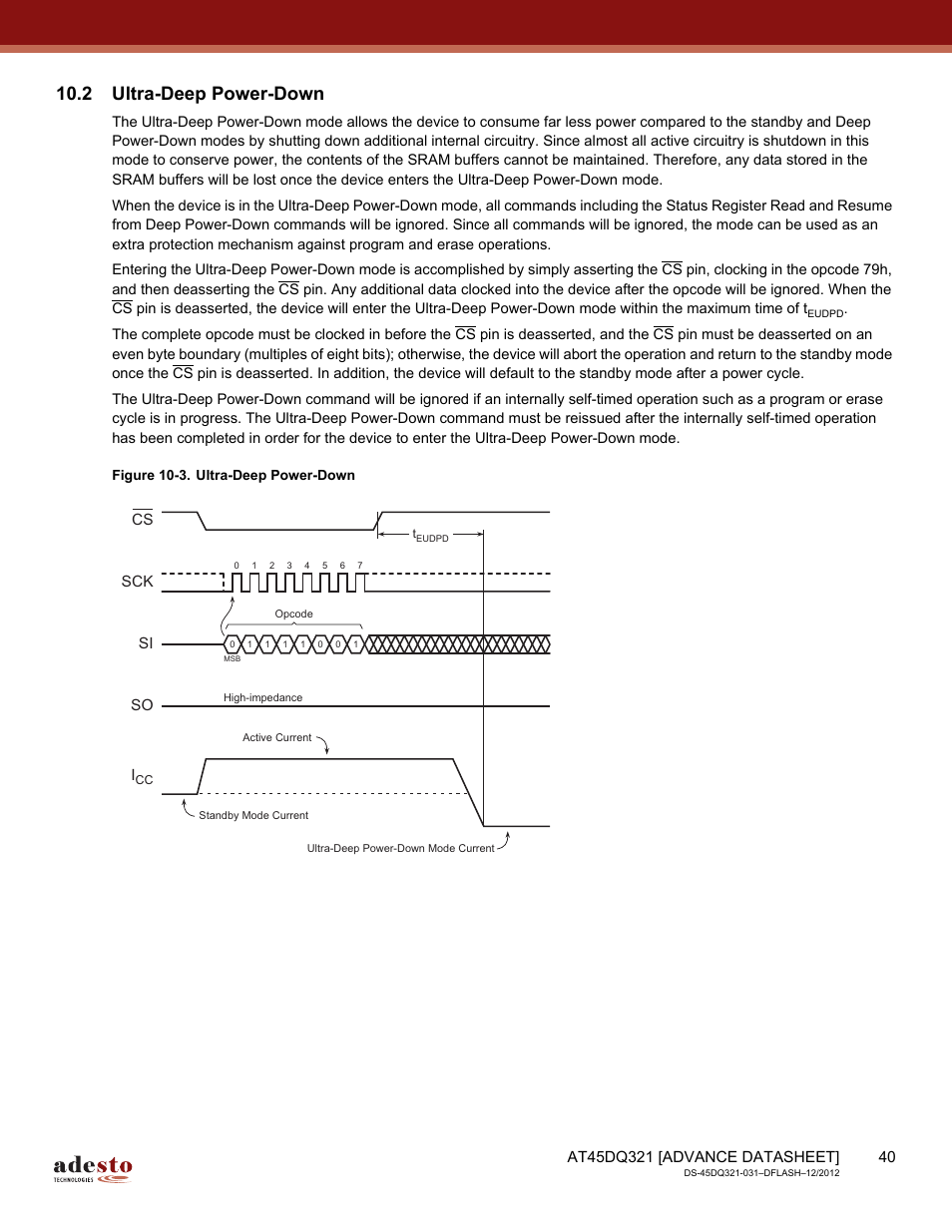 2 ultra-deep power-down, Sck cs si so | Rainbow Electronics AT45DQ321 User Manual | Page 40 / 81