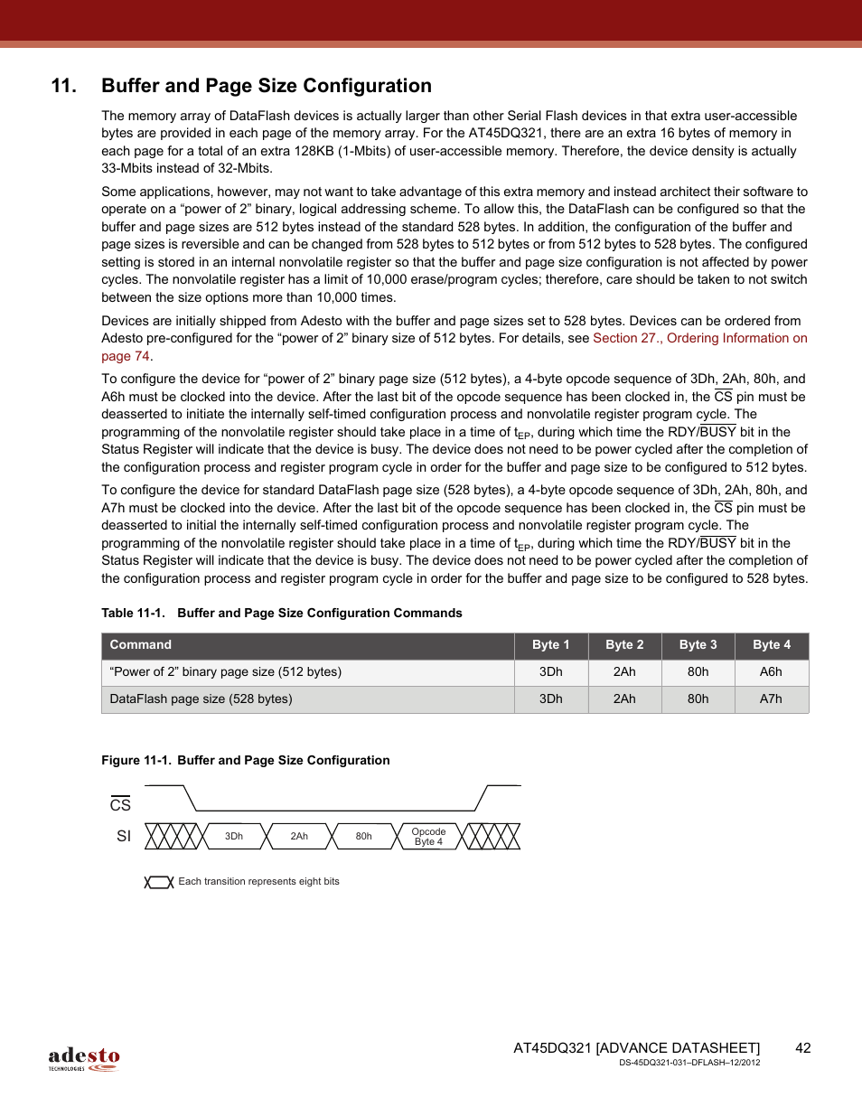 Buffer and page size configuration | Rainbow Electronics AT45DQ321 User Manual | Page 42 / 81