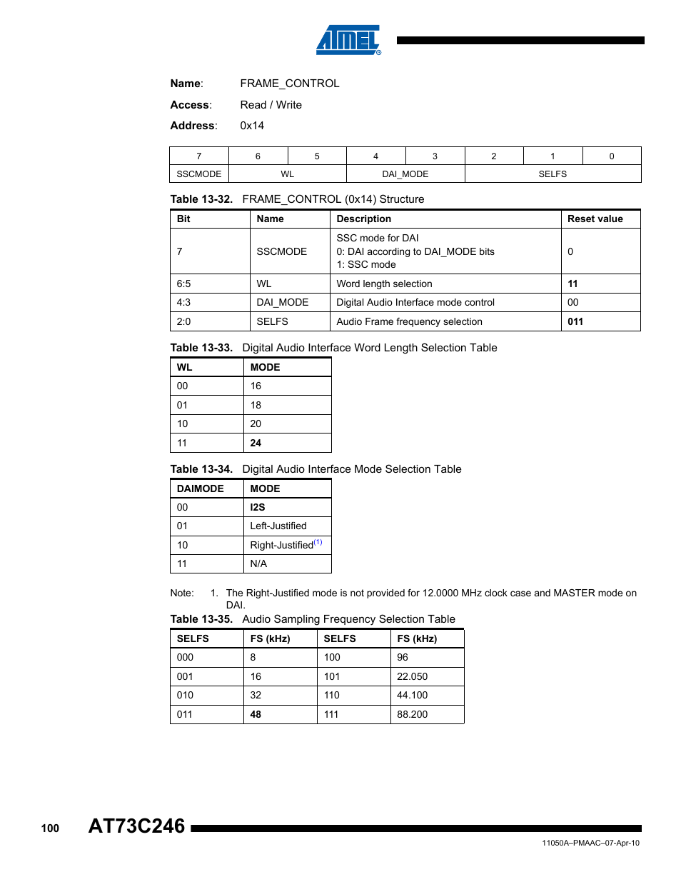Rainbow Electronics AT73C246 User Manual | Page 100 / 159