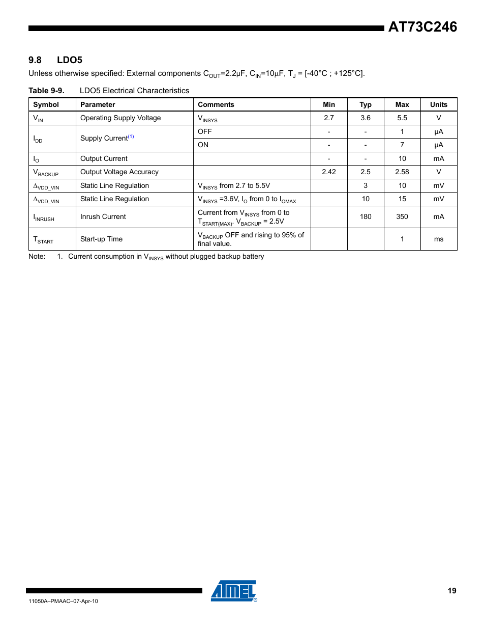 8 ldo5 | Rainbow Electronics AT73C246 User Manual | Page 19 / 159