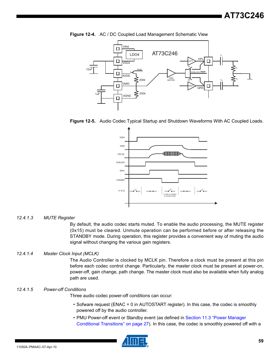 3 mute register, 4 master clock input (mclk), 5 power-off conditions | Rainbow Electronics AT73C246 User Manual | Page 59 / 159