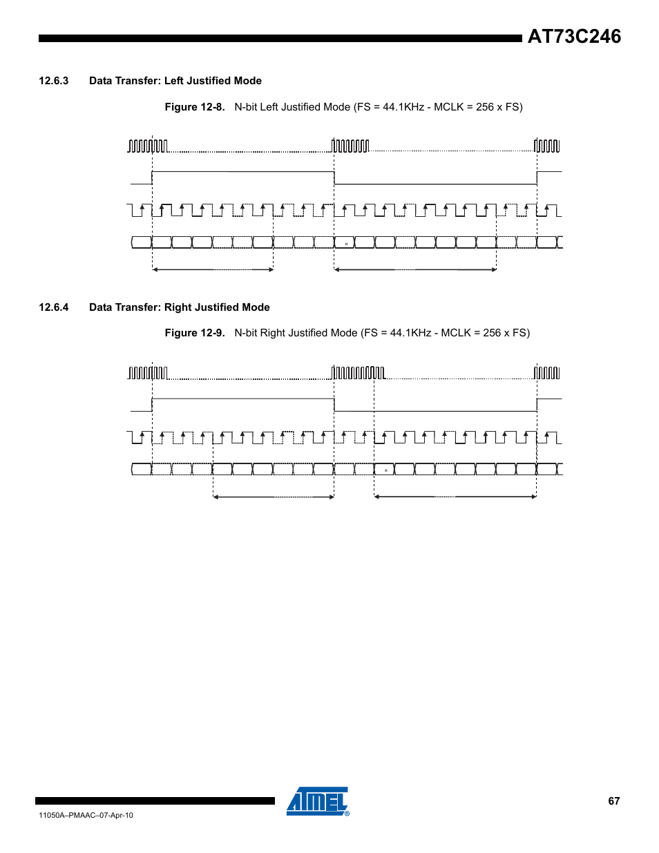 3 data transfer: left justified mode, 4 data transfer: right justified mode | Rainbow Electronics AT73C246 User Manual | Page 67 / 159