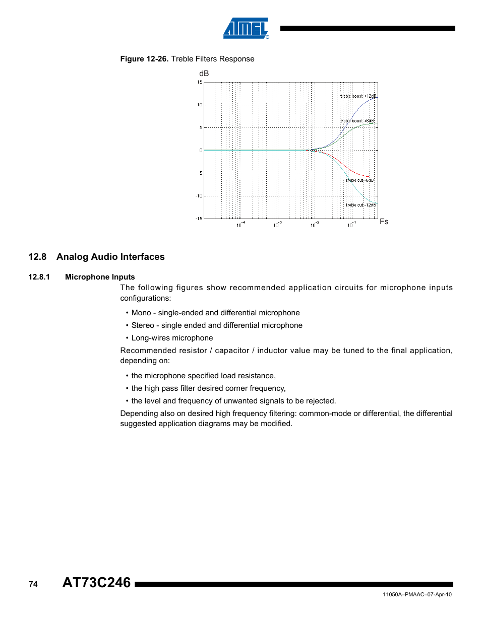 8 analog audio interfaces, 1 microphone inputs | Rainbow Electronics AT73C246 User Manual | Page 74 / 159