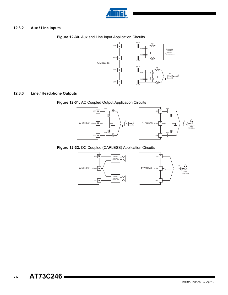 2 aux / line inputs, 3 line / headphone outputs | Rainbow Electronics AT73C246 User Manual | Page 76 / 159