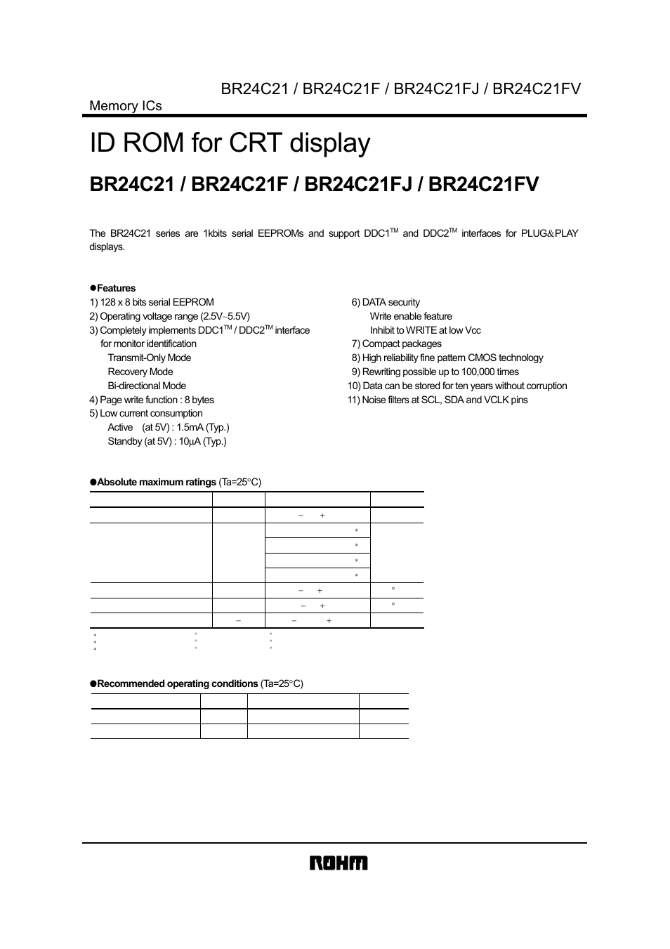 Rainbow Electronics BR24C21FV User Manual | 11 pages