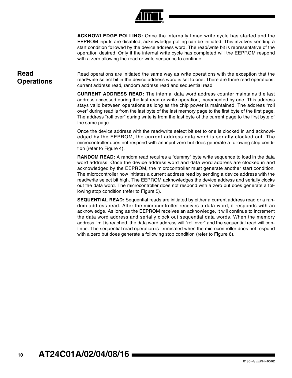 Read operations | Rainbow Electronics AT24C16 User Manual | Page 10 / 22