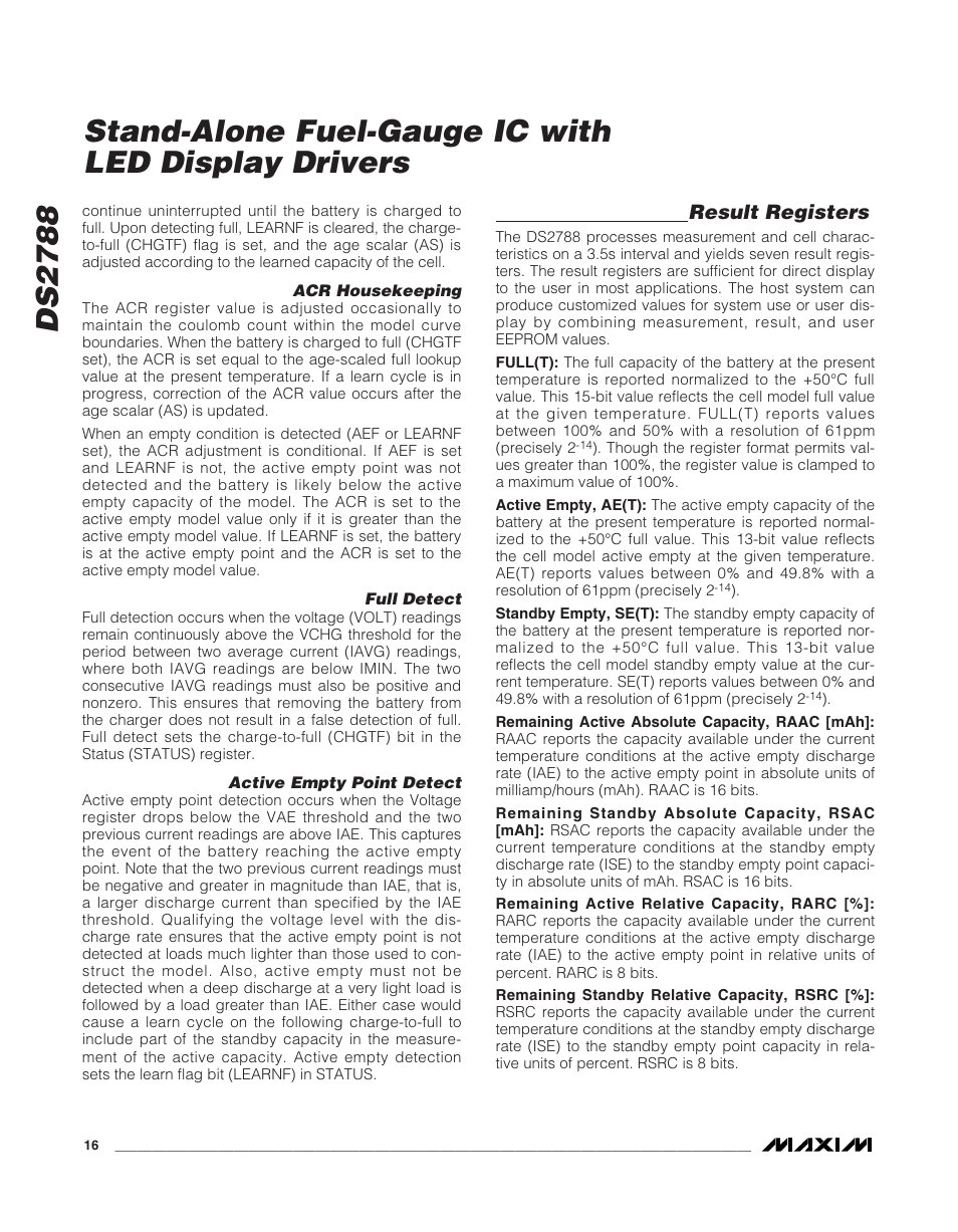 Ds 2 7 8 8, Stand-alone fuel-gauge ic with led display drivers | Rainbow Electronics DS2788 User Manual | Page 16 / 30