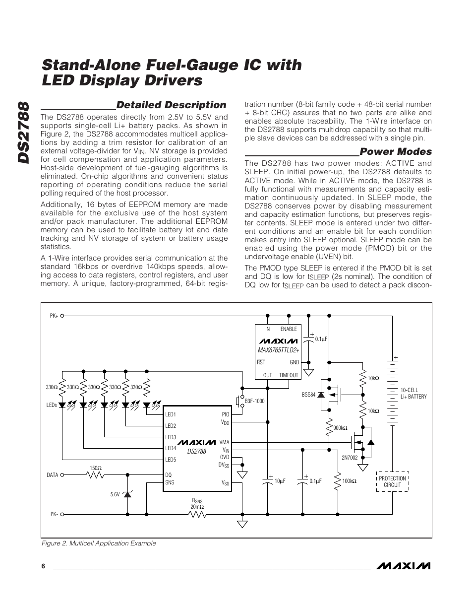 Ds 2 7 8 8, Stand-alone fuel-gauge ic with led display drivers, Detailed description | Power modes | Rainbow Electronics DS2788 User Manual | Page 6 / 30