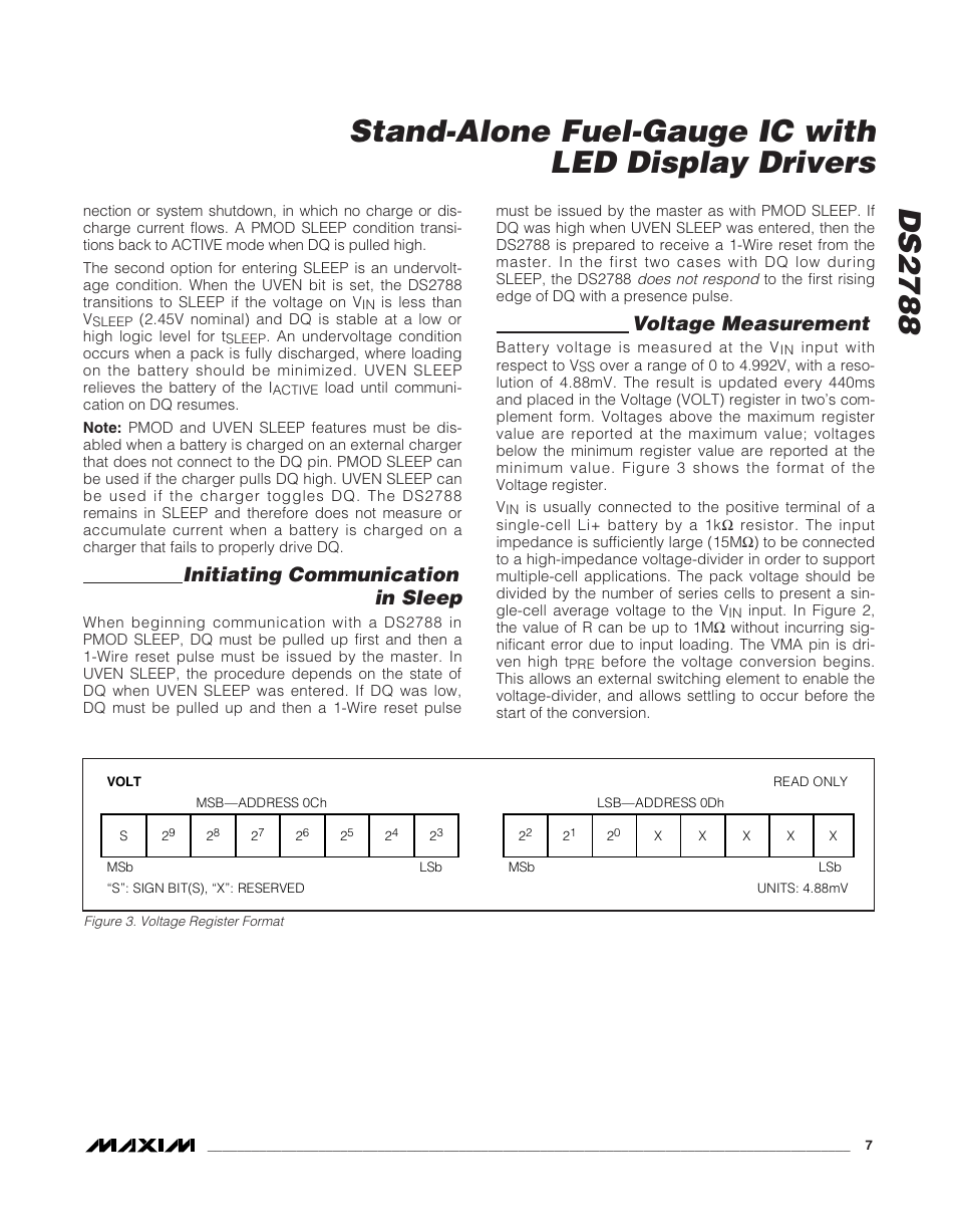 Initiating communication in sleep, Voltage measurement | Rainbow Electronics DS2788 User Manual | Page 7 / 30