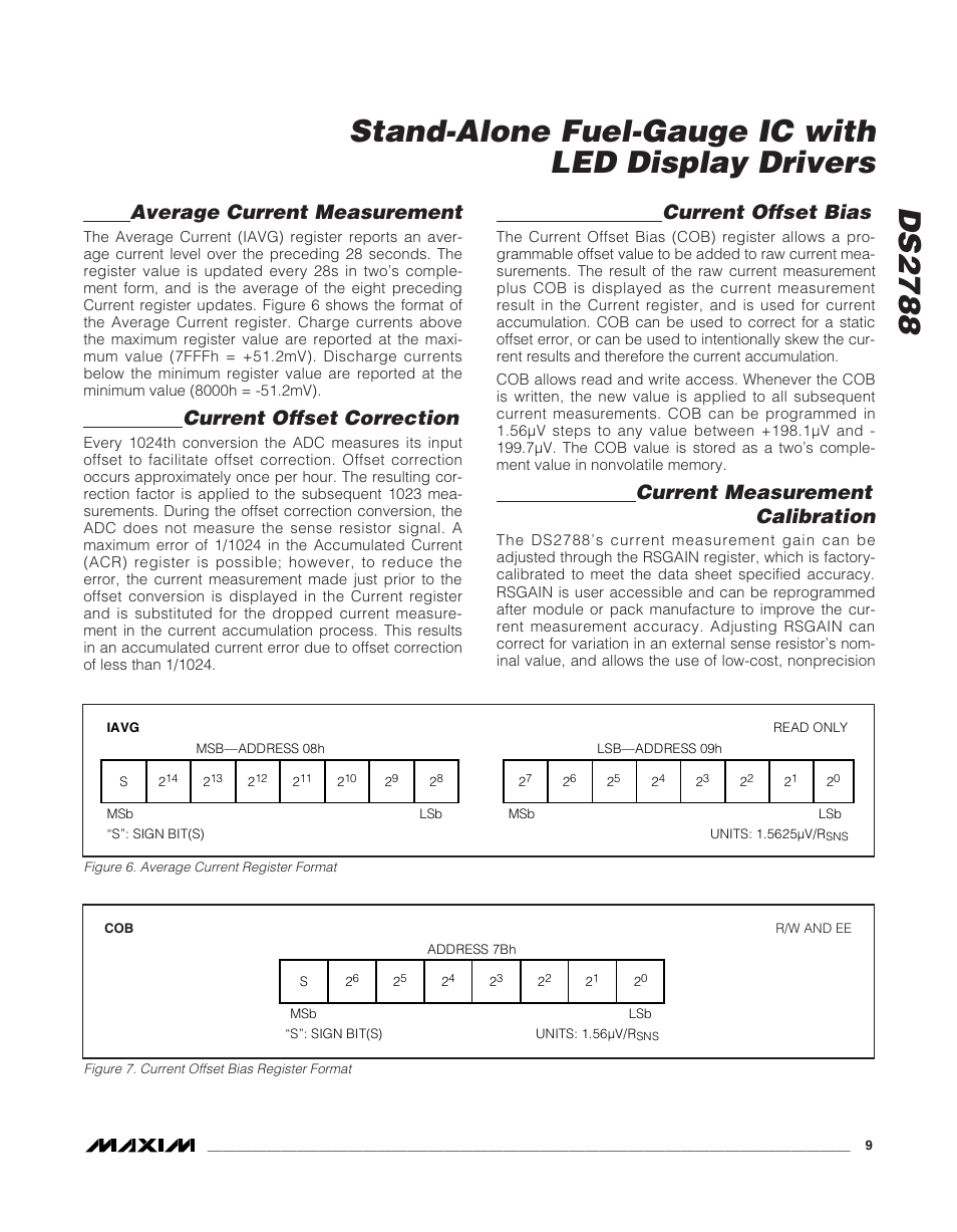 Average current measurement, Current offset correction, Current offset bias | Current measurement calibration | Rainbow Electronics DS2788 User Manual | Page 9 / 30