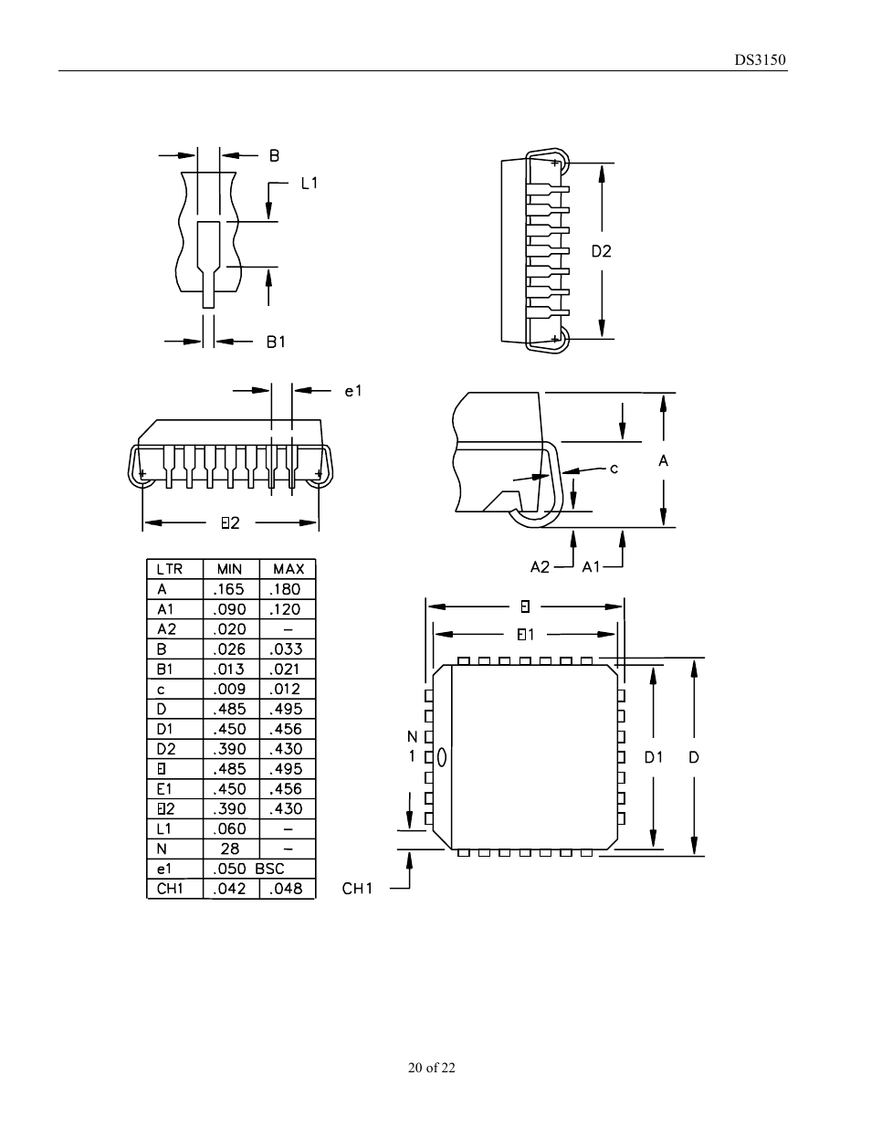 Mechanical dimensions, Figure 5a. 28-pin plcc package | Rainbow Electronics DS3150 User Manual | Page 20 / 22