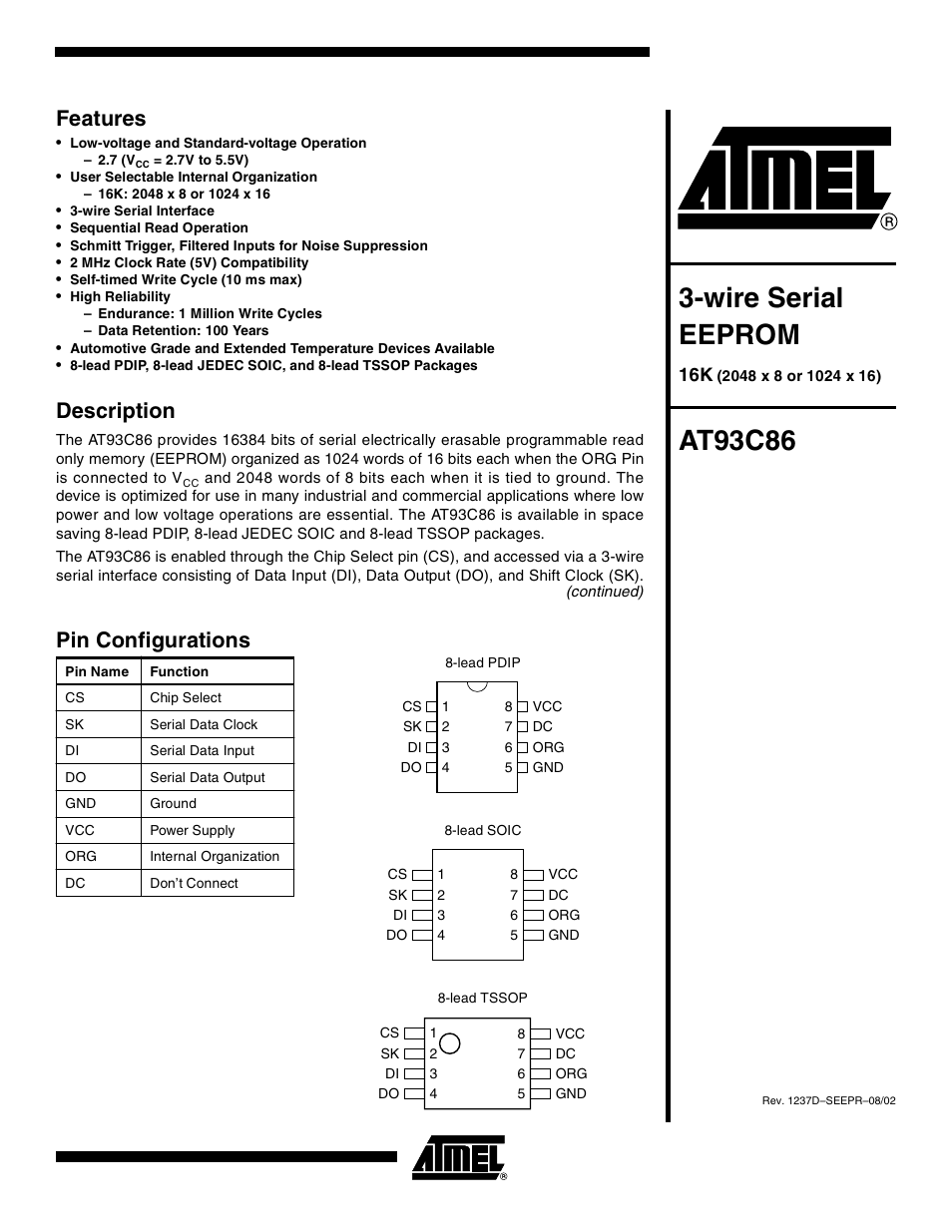 Rainbow Electronics AT93C86 User Manual | 15 pages