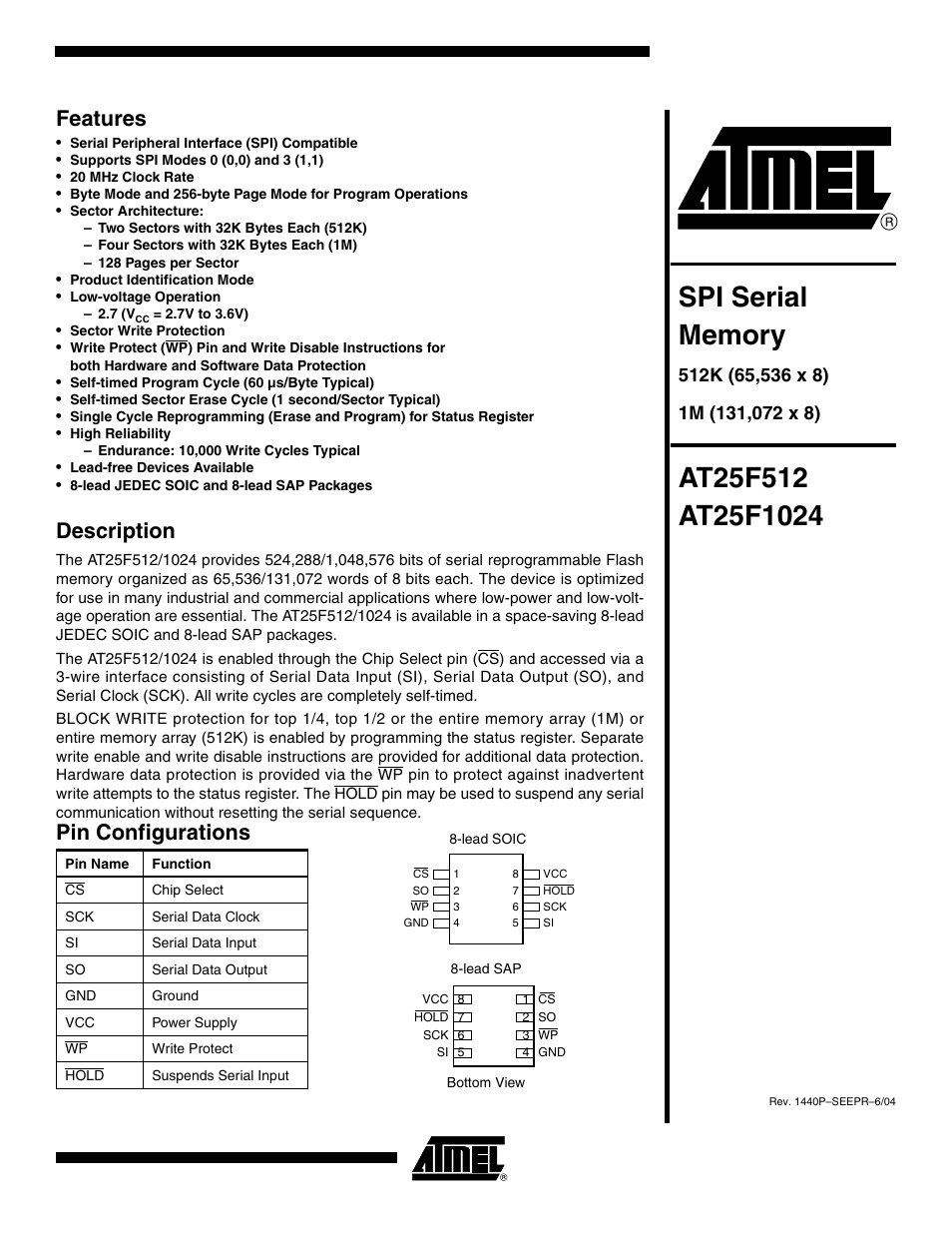 Rainbow Electronics AT25F1024 User Manual | 18 pages