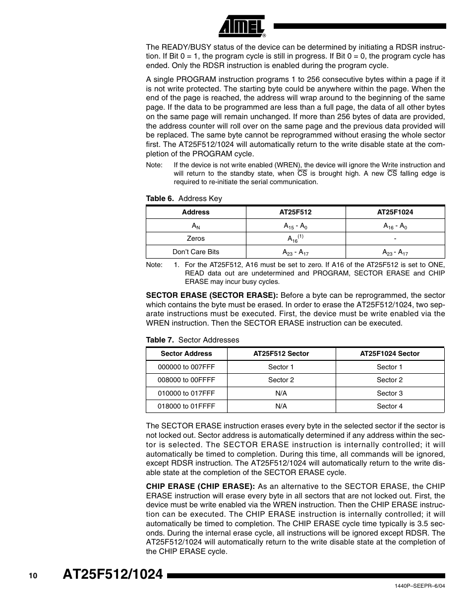Rainbow Electronics AT25F1024 User Manual | Page 10 / 18