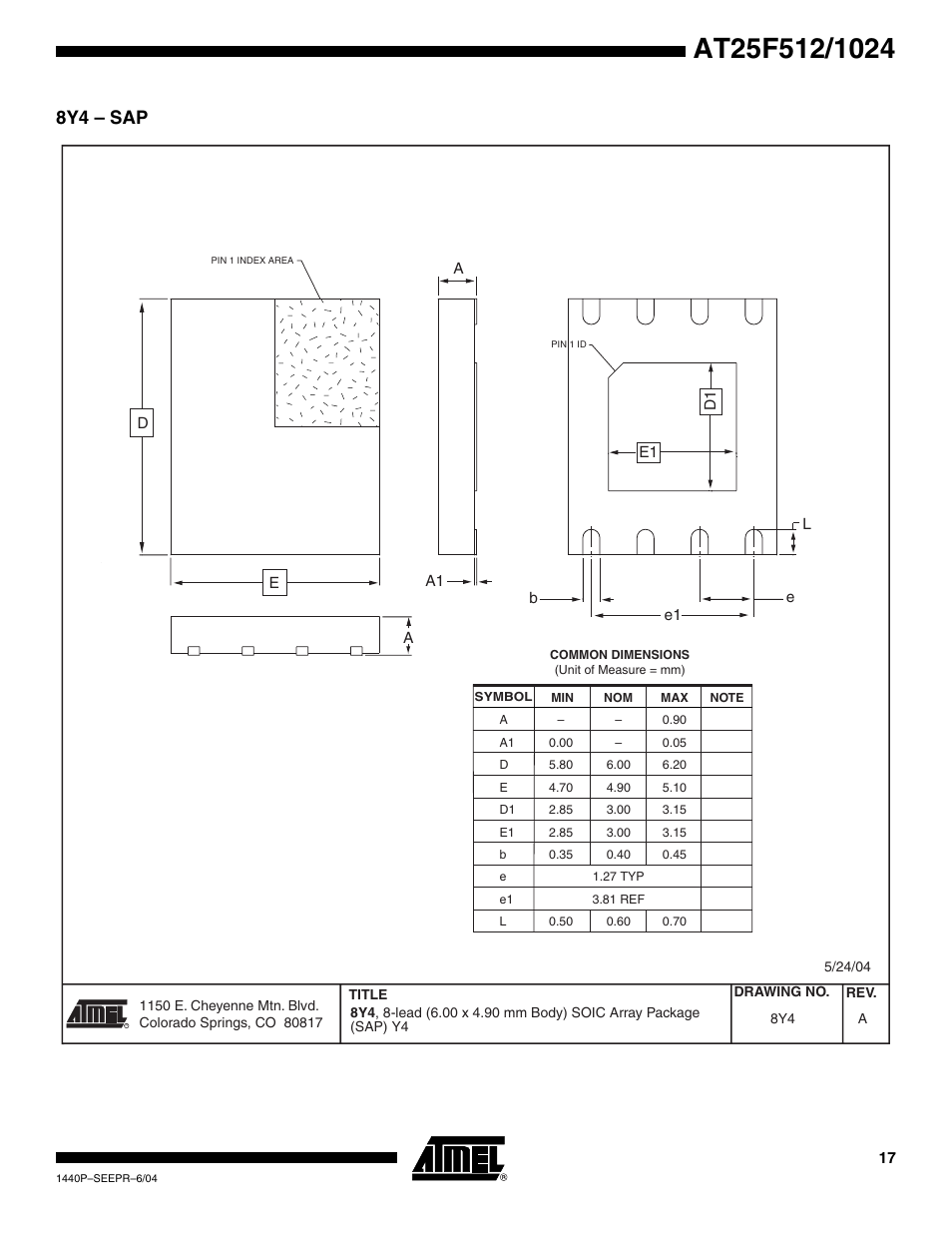 8y4 - sap, 8y4 – sap | Rainbow Electronics AT25F1024 User Manual | Page 17 / 18