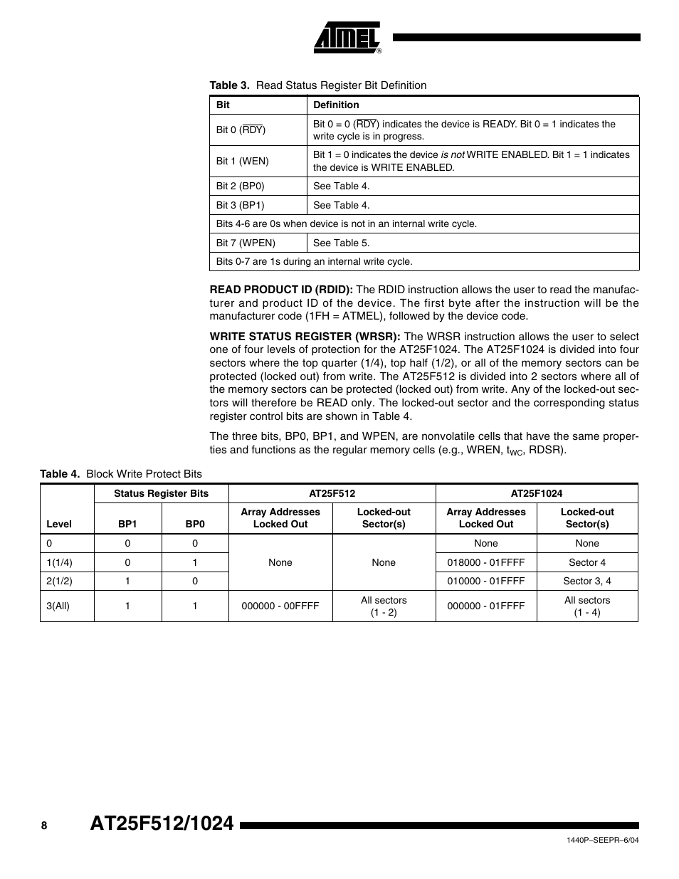 Rainbow Electronics AT25F1024 User Manual | Page 8 / 18