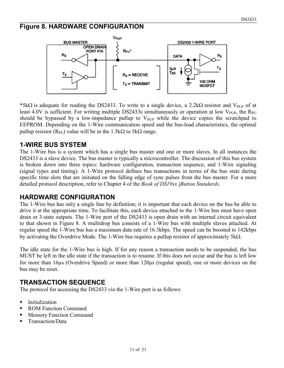 Figure 8. hardware configuration, Wire bus system, Hardware configuration | Transaction sequence | Rainbow Electronics DS2433 User Manual | Page 11 / 21