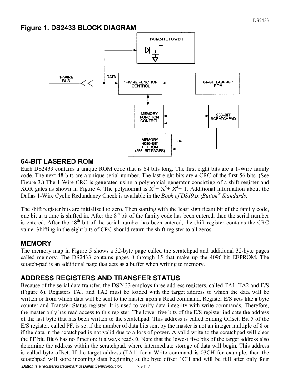 Address registers and transfer status | Rainbow Electronics DS2433 User Manual | Page 3 / 21