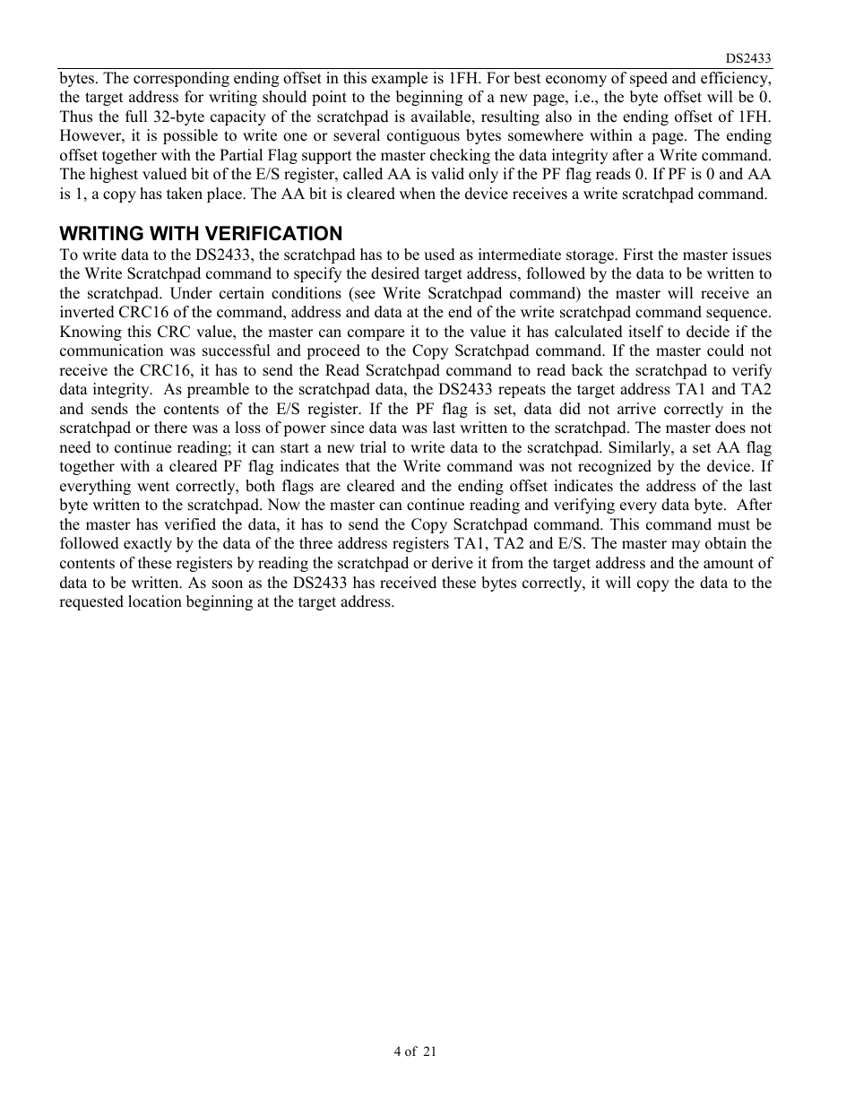 Writing with verification | Rainbow Electronics DS2433 User Manual | Page 4 / 21