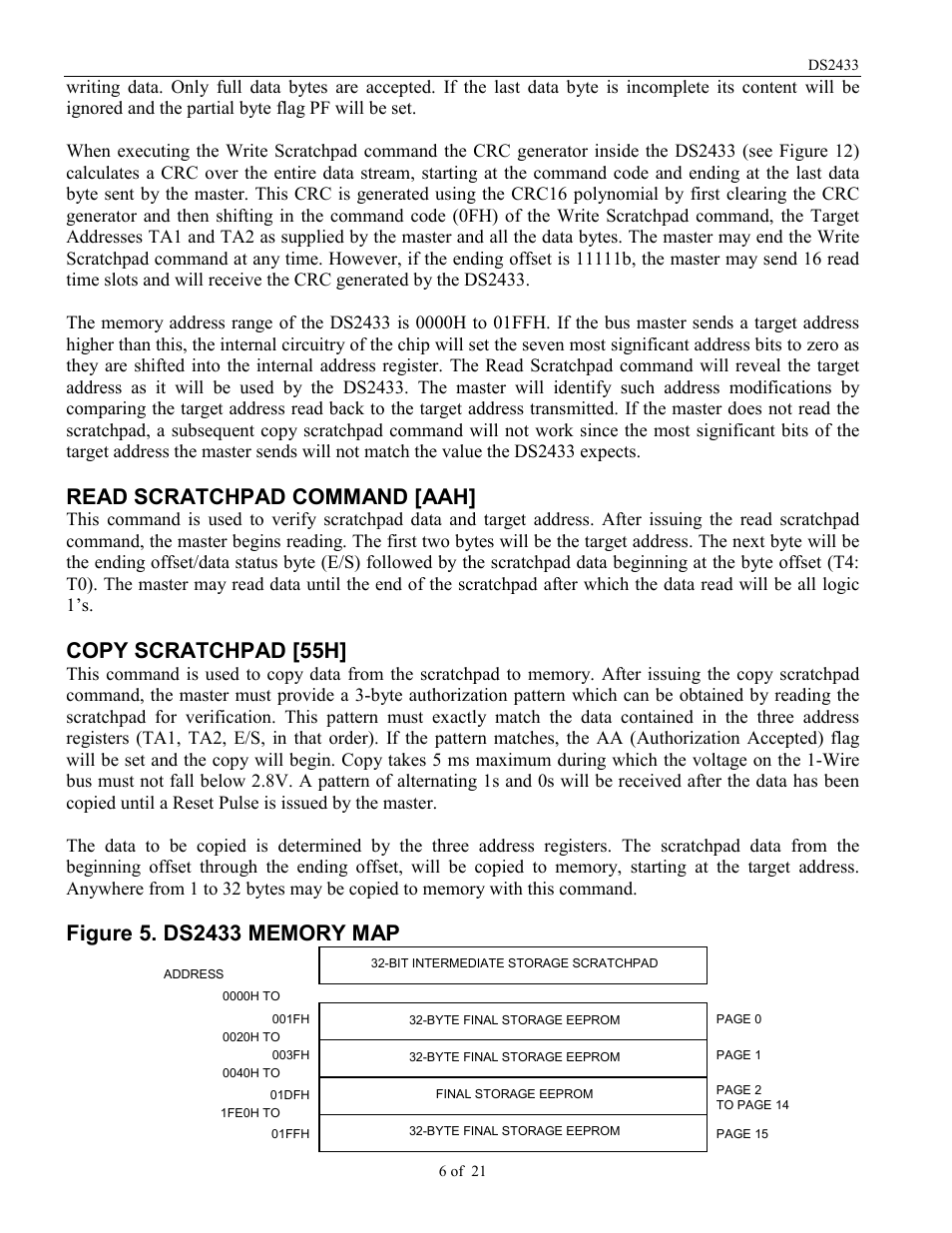 Read scratchpad command [aah, Copy scratchpad [55h | Rainbow Electronics DS2433 User Manual | Page 6 / 21