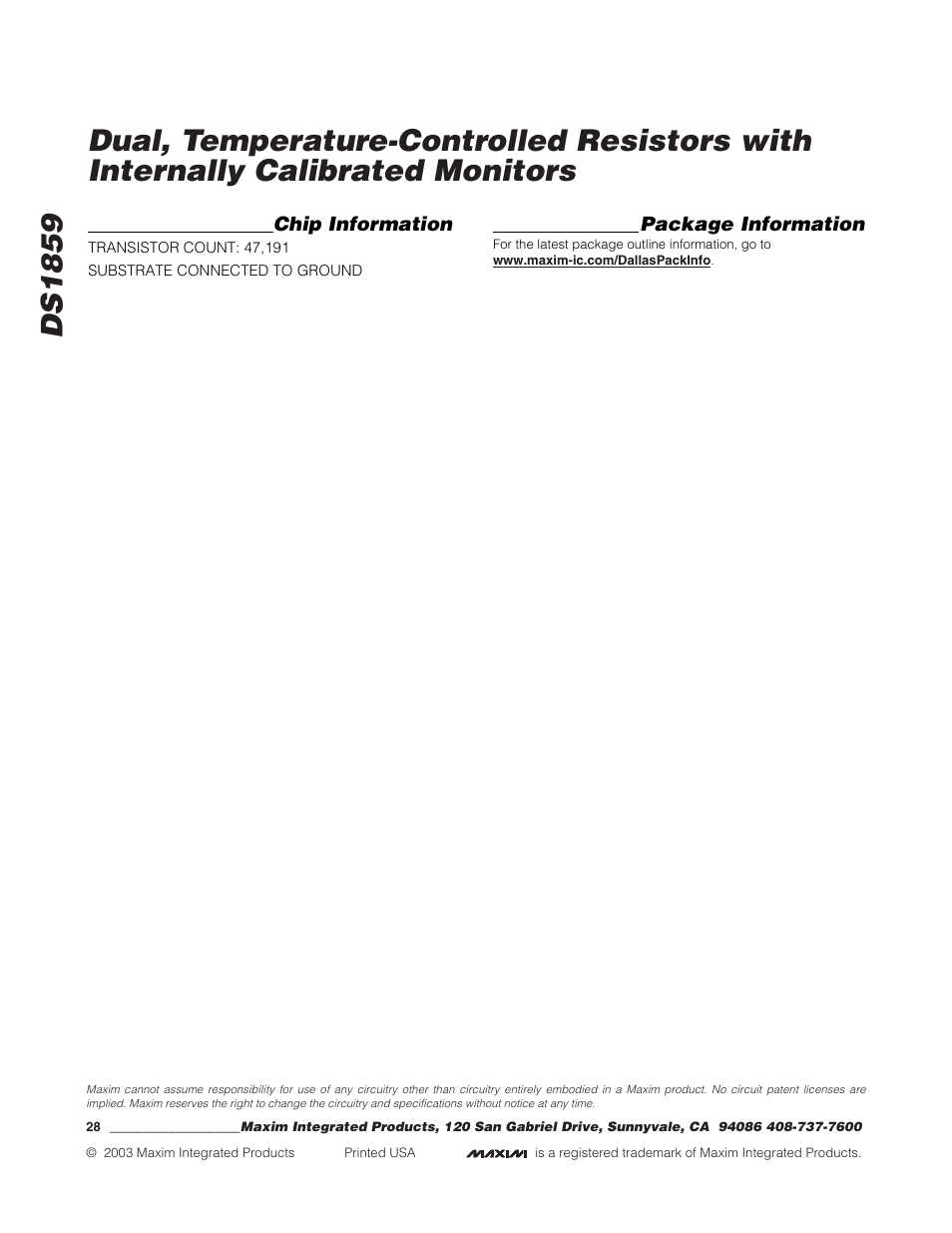 Rainbow Electronics DS1859 User Manual | Page 28 / 28