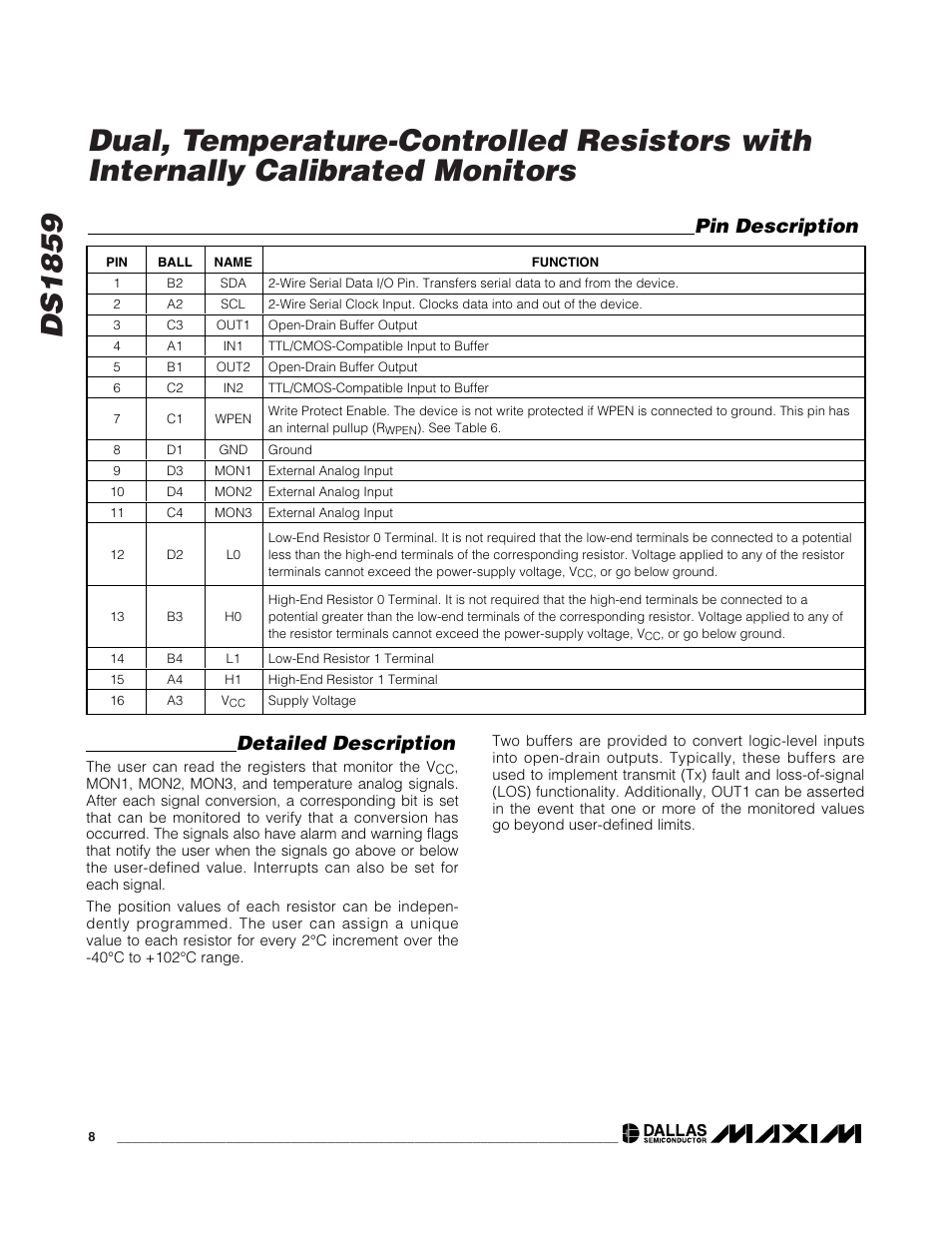 Detailed description, Pin description | Rainbow Electronics DS1859 User Manual | Page 8 / 28