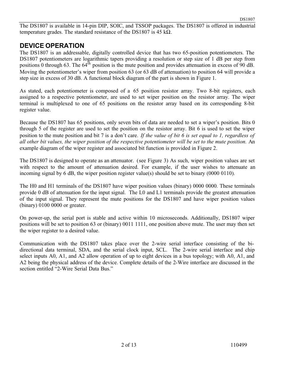 Device operation | Rainbow Electronics DS1807 User Manual | Page 2 / 13