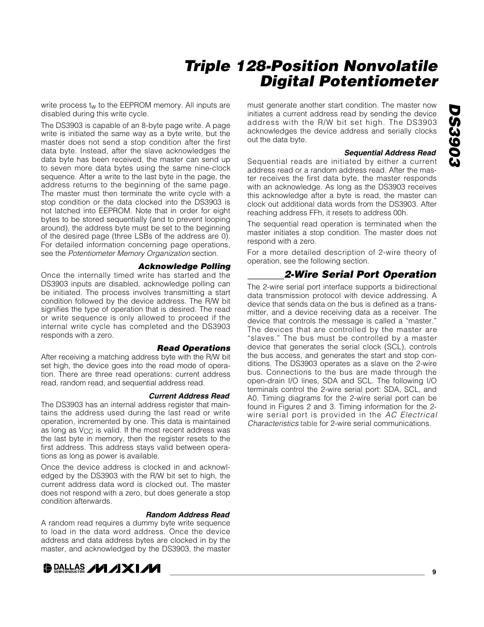 Wire serial port operation | Rainbow Electronics DS3903 User Manual | Page 9 / 11