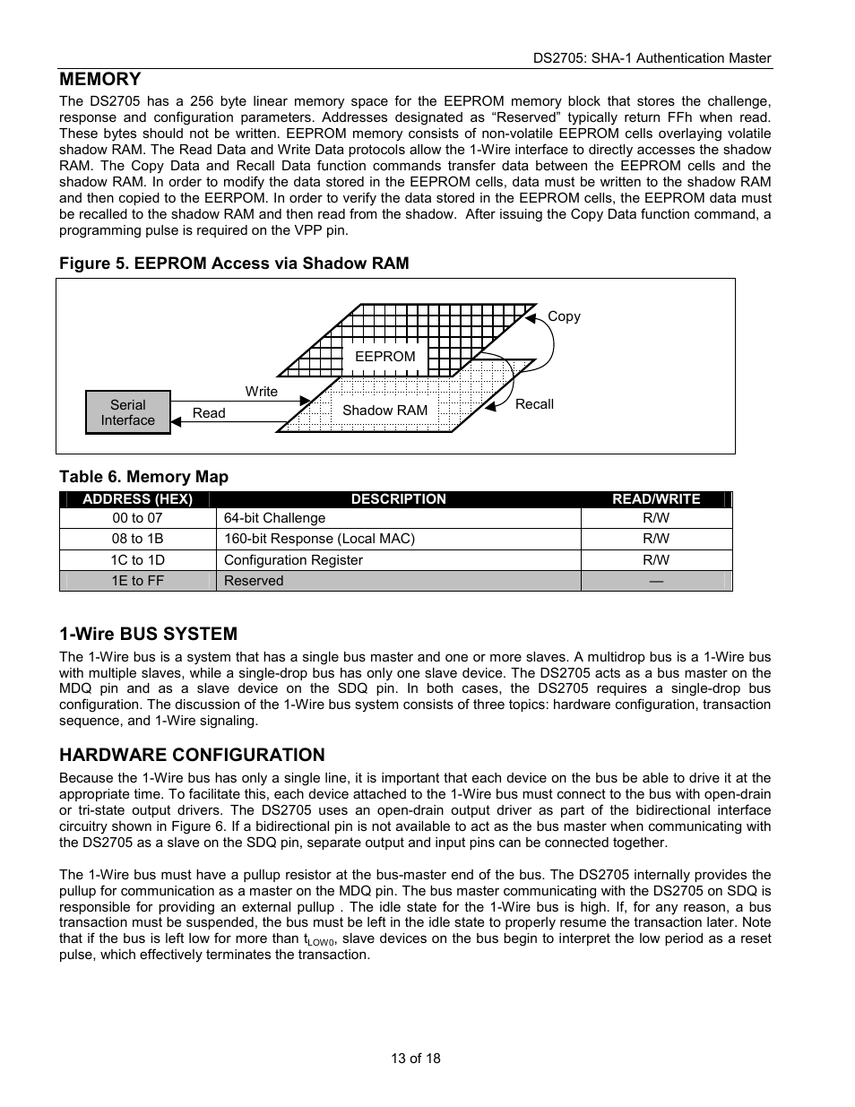Wire bus system, Hardware configuration | Rainbow Electronics DS2705 User Manual | Page 13 / 18