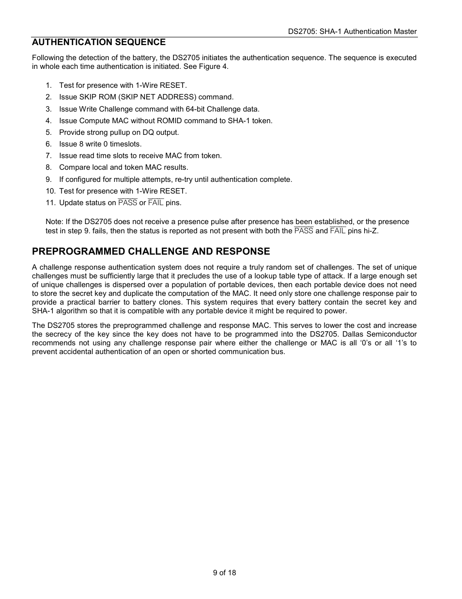 Preprogrammed challenge and response | Rainbow Electronics DS2705 User Manual | Page 9 / 18