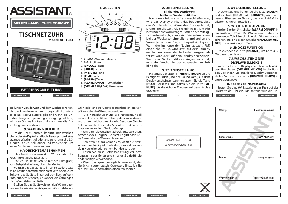 Tischnetzuhr | ASSISTANT AH-1023 User Manual | Page 4 / 4